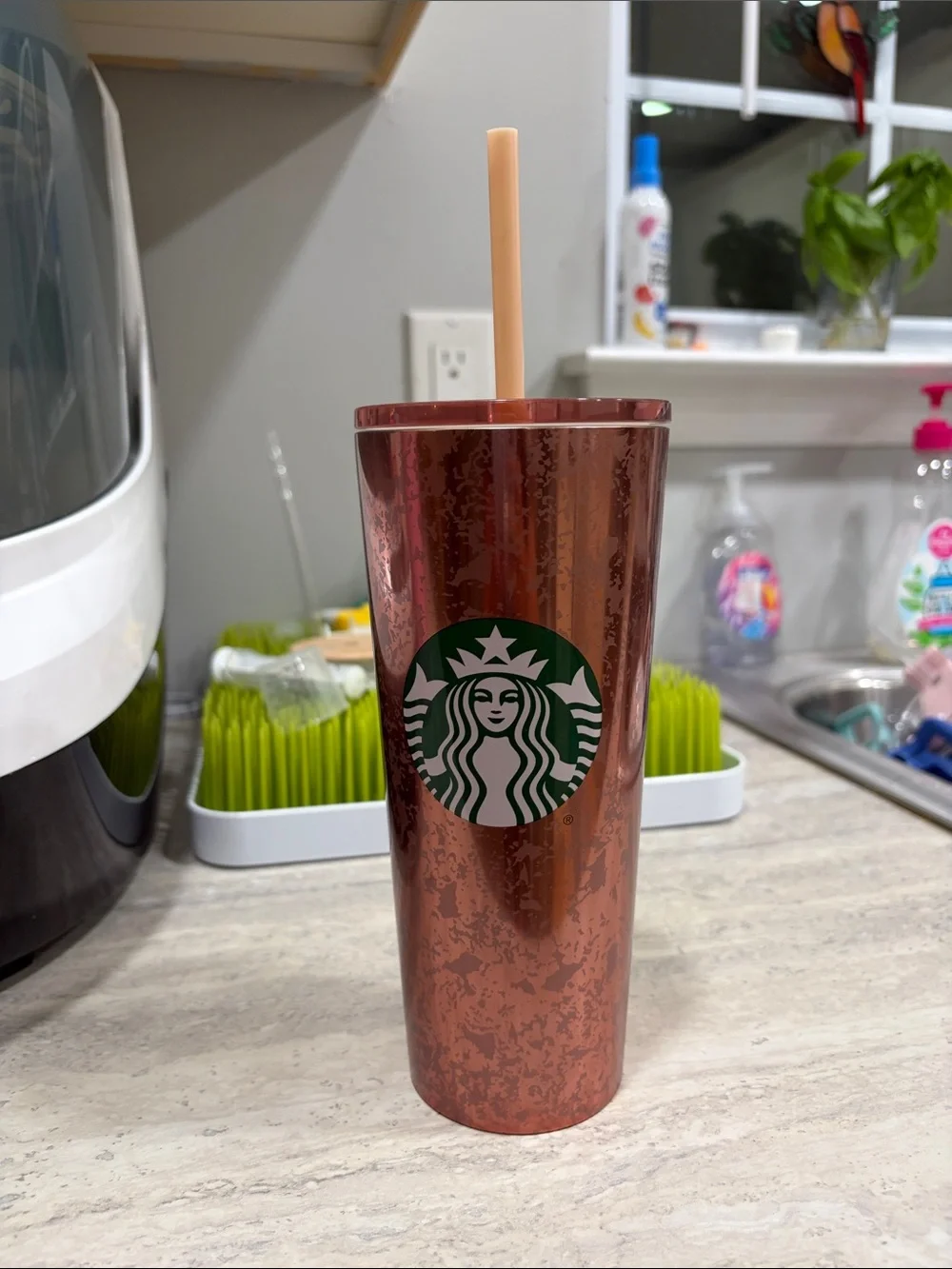 Starbucks Copper Metallic Tumbler with Peach Straw